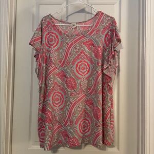 Coral and Tan Paisley Top